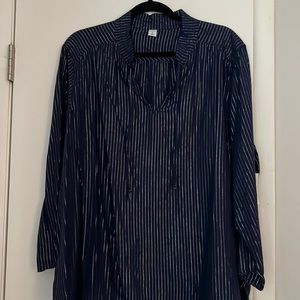 NWT Blue and silver tie-neck blouse